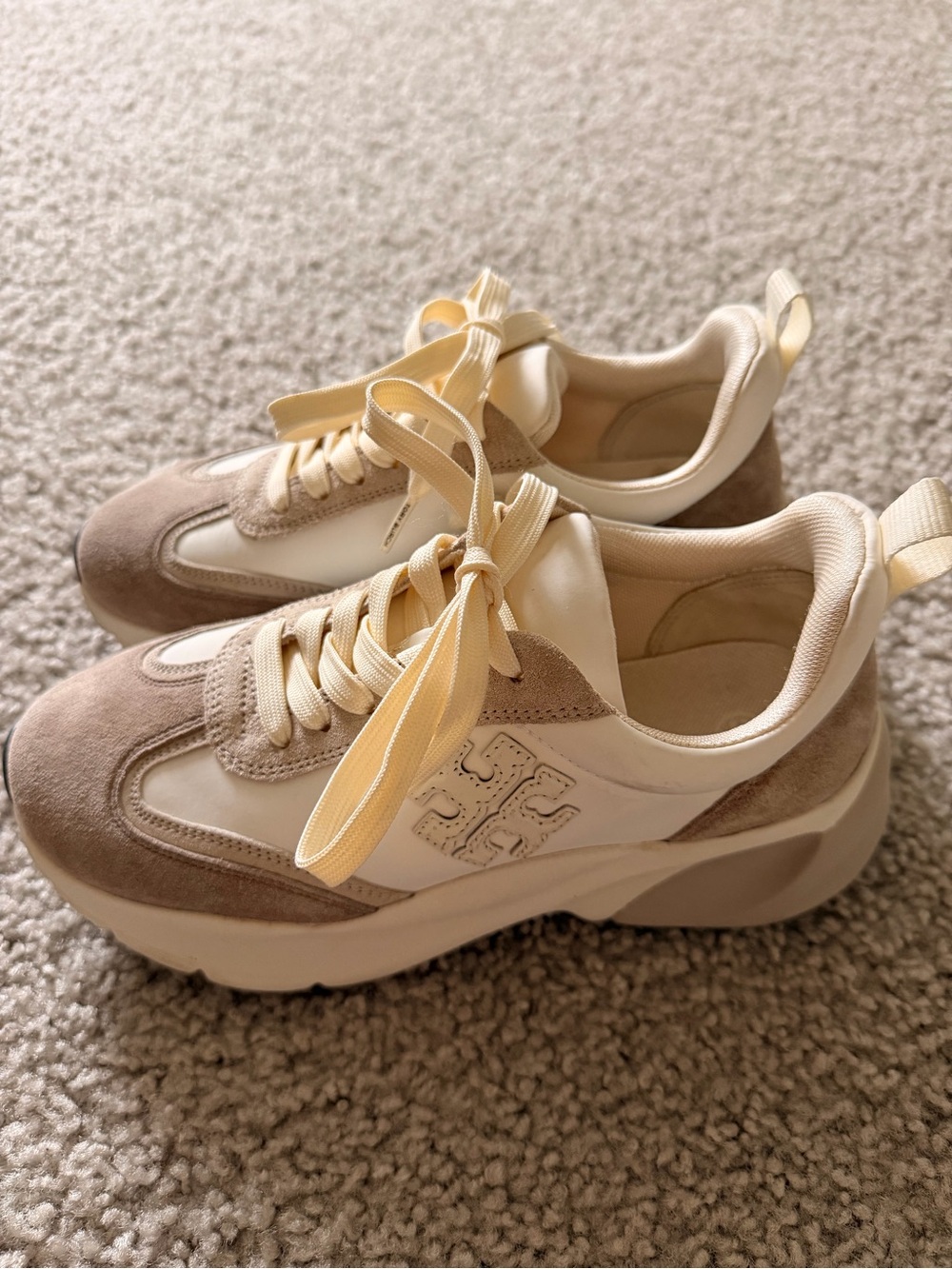 Tory Burch Beige and Cream Platform Sneakers